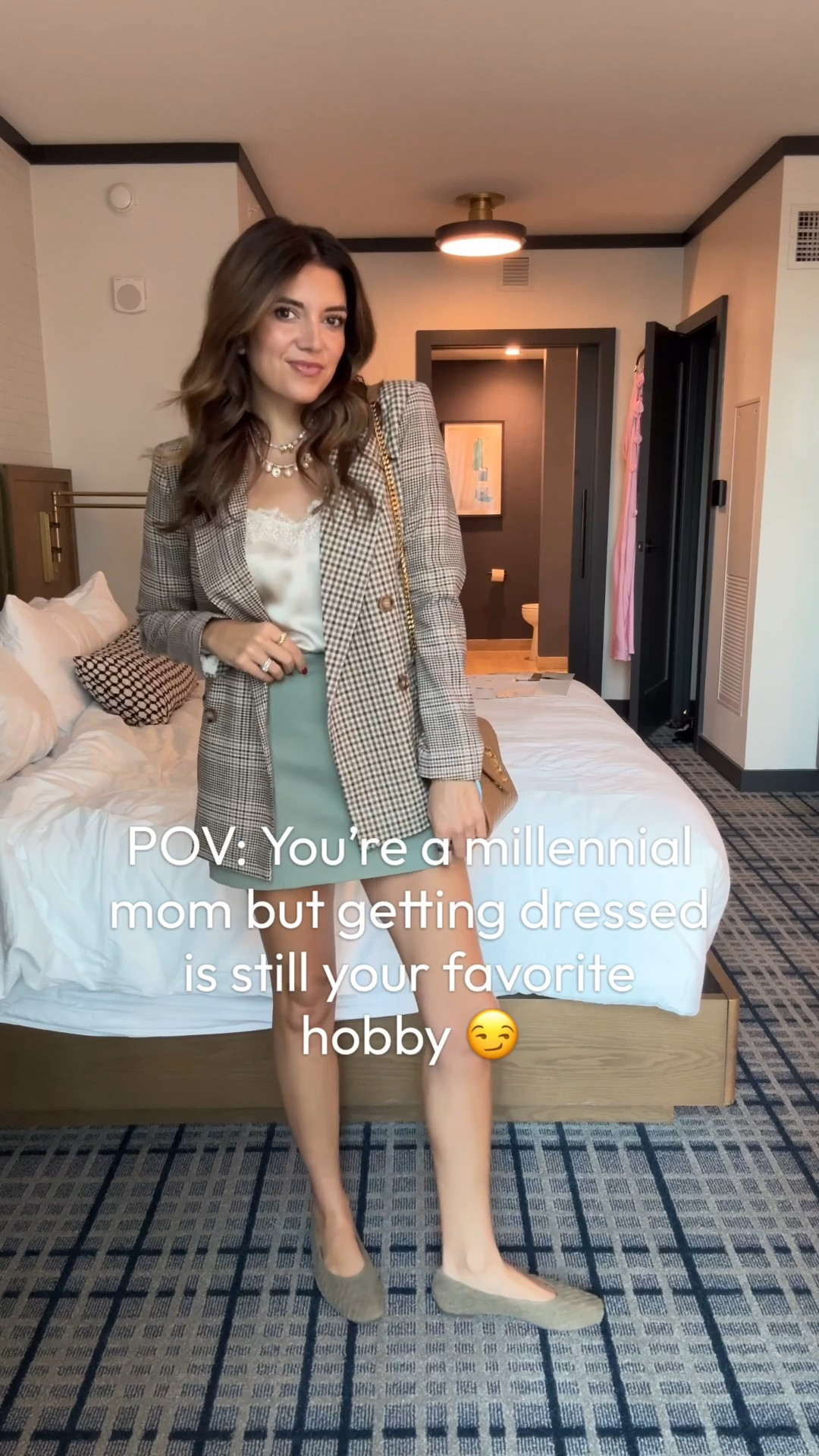 Just cause im a mom doesn’t mean my outfits cant slay. 😏 I’m 5’7” in a size small plaid blazer and silk camo. Skort in a medium (I sized up for length!)

#LTKOver40 #LTKTall
