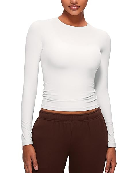 PUMIEY Women's Long Sleeve T Shirts Crew Neck Slim Fit Tops Sexy Basic Tee Smoke Cloud Pro Collec... | Amazon (US)