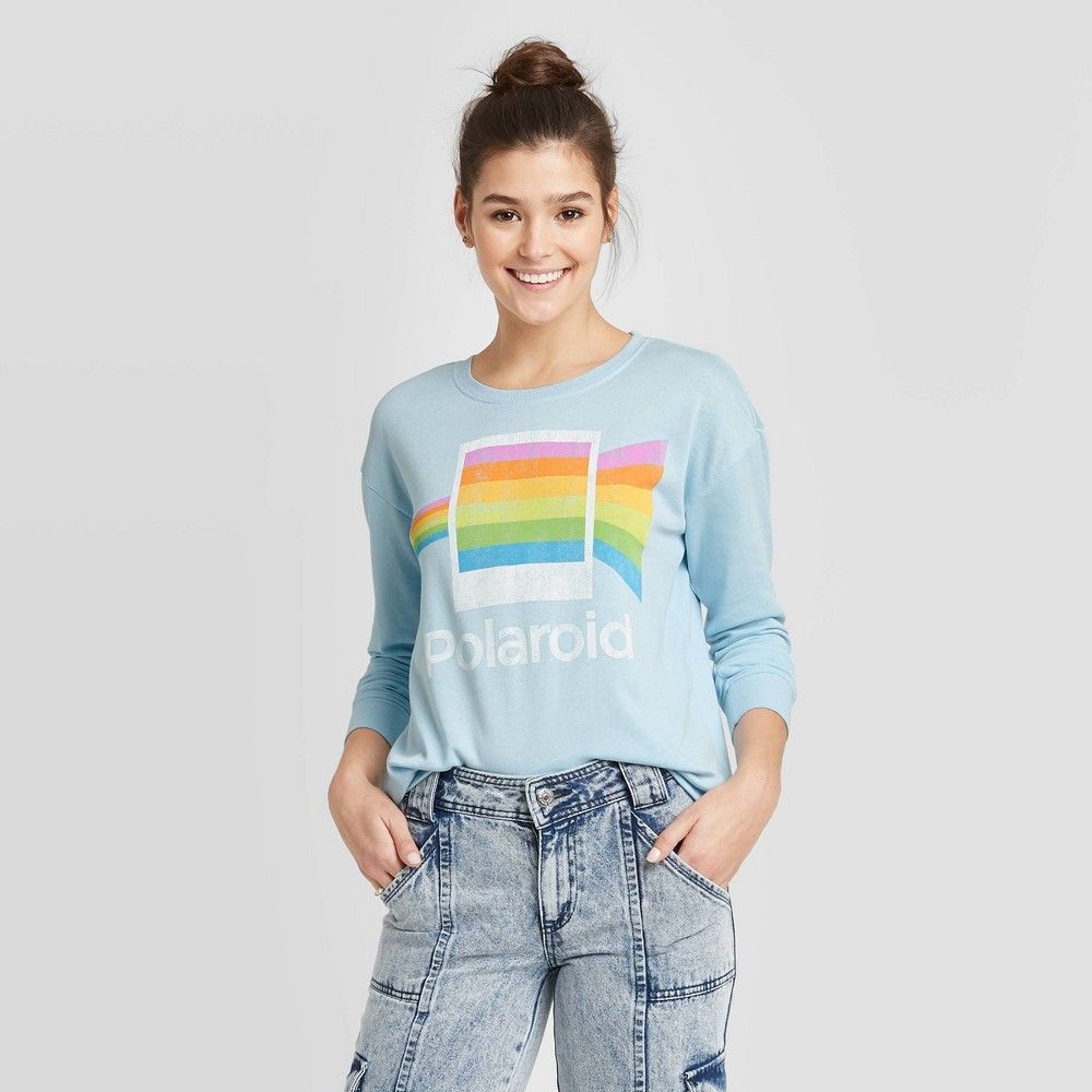 Women's Polaroid Sweatshirt (Juniors') - Light Blue L, Women's, Size: Large | Target