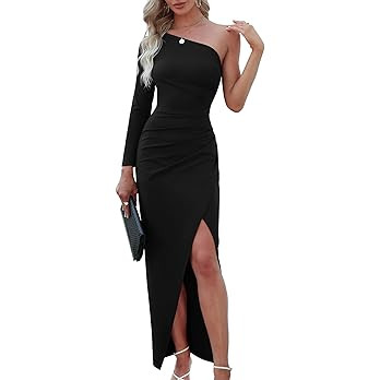 Sarin Mathews Womens One Shoulder Long Formal Dress Sexy Summer Sleeveless Bodycon Ruched Wrap Sp... | Amazon (US)