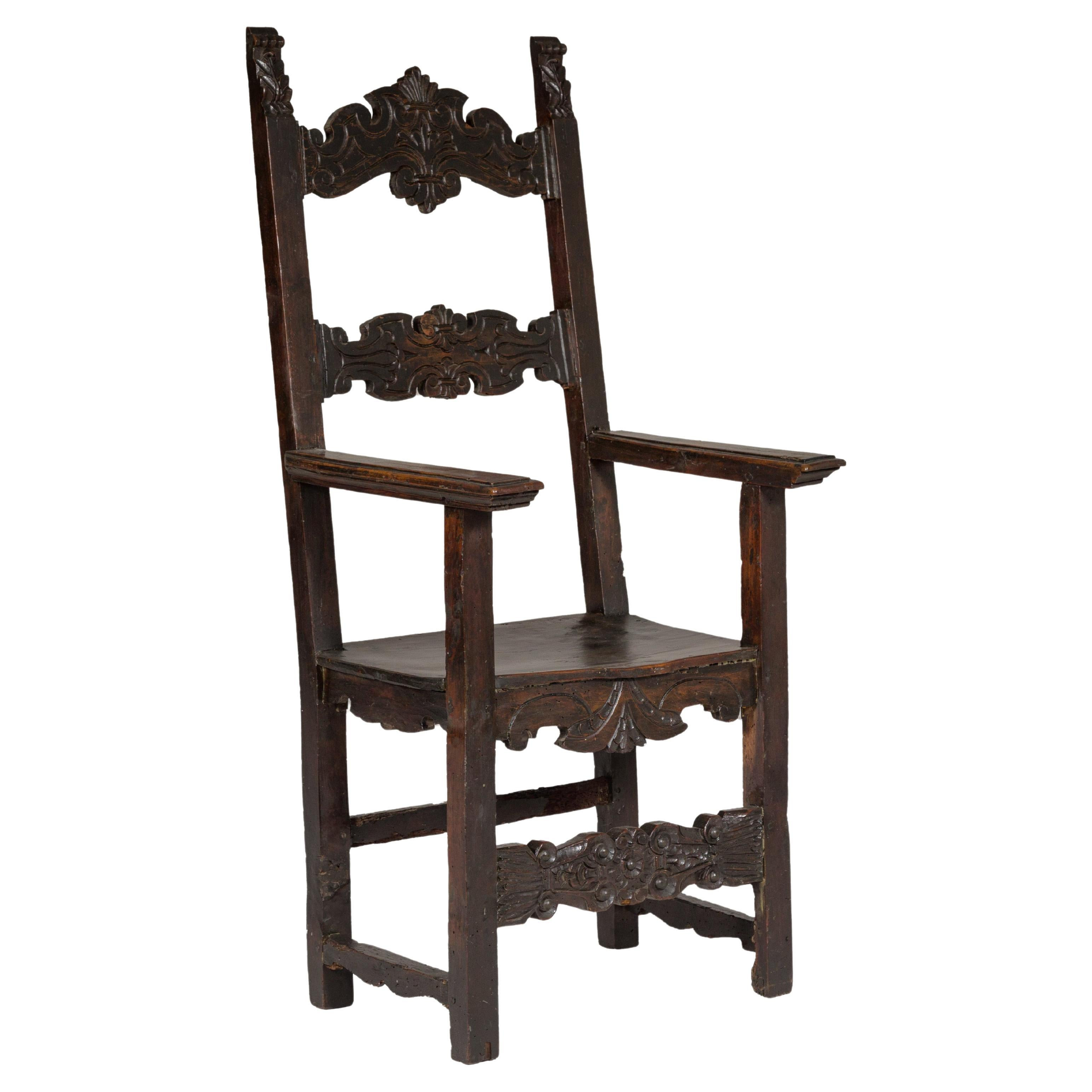Antique High Back Wooden Throne Chair with Richly Hand-Carved Back and Skirt | 1stDibs