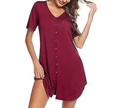 Avidlove Women's Nightshirt Short Sleeve Button Down Nightgown V-Neck Boyfriend Sleepshirt Pajama... | Amazon (US)