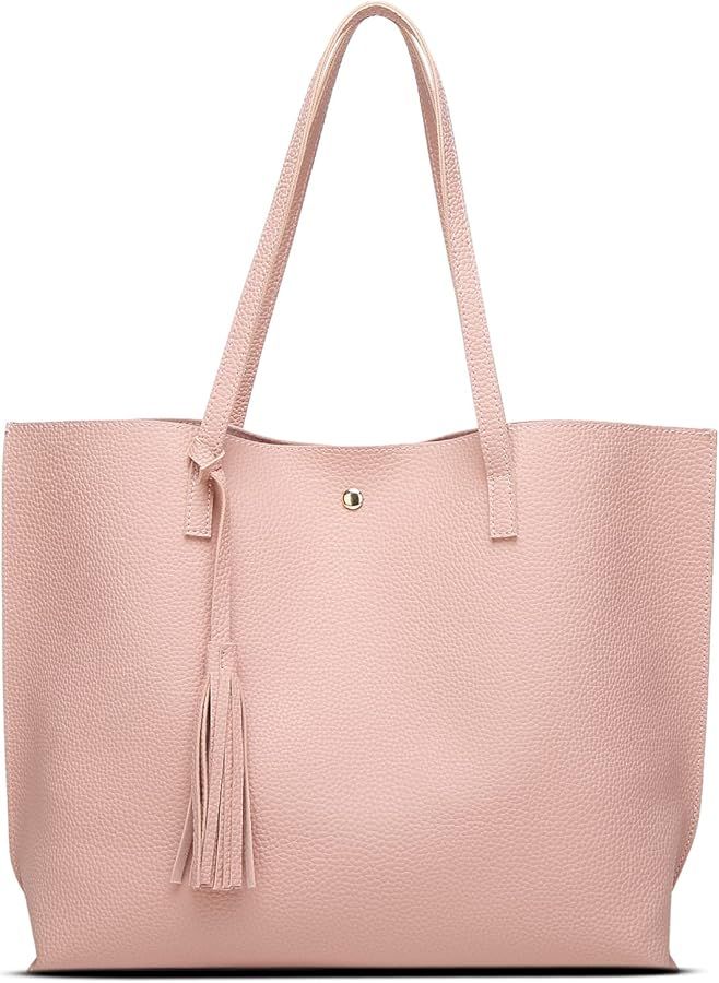 Dreubea Women's Soft Faux Leather Tote Shoulder Bag from, Big Capacity Tassel Handbag | Amazon (US)