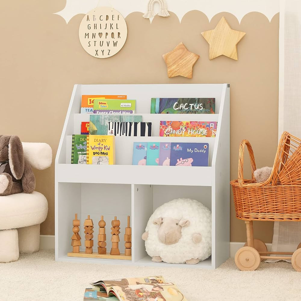 Haotian KMB01-W, White Children Kids Bookcase Book Shelf Storage Display Rack Organizer Holder | Amazon (US)