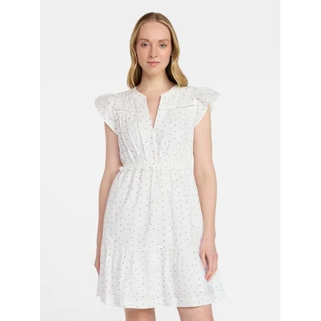 Time and Tru Women's Cotton Flutter Sleeve Mini Dress, Sizes XS-XXXL | Walmart (US)