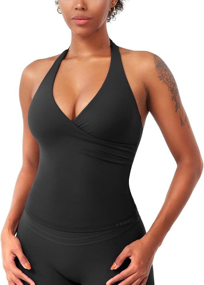 YEOREO CoreFlex Womens Halter Tank Tops Workout Wrap Top | Low Impact, Longline, Strappy, Padded,... | Amazon (US)