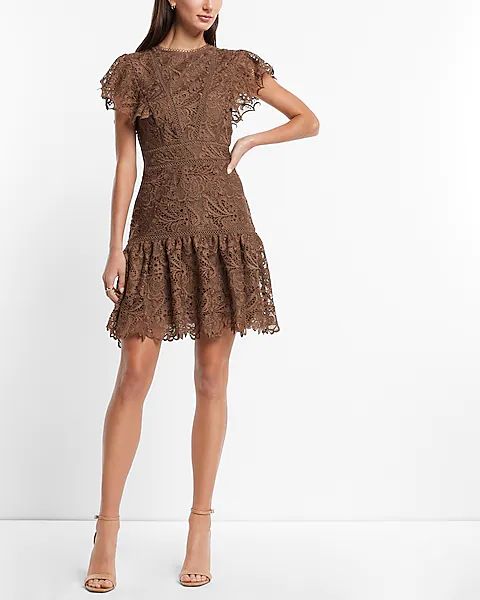 Lace Flutter Sleeve Mini Dress | Express