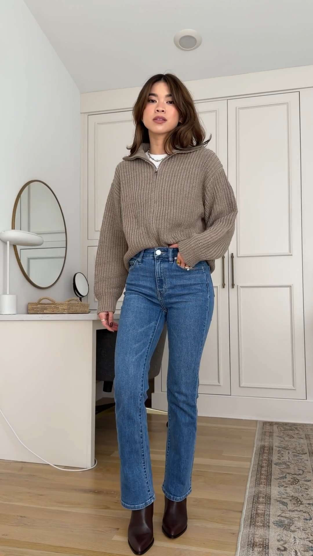 Sizing info: sweater XS in Malted Toffee, jeans Size 24 in 28in inseam in seaside blue! petite fashion, get dressed with me, outfit inspiration, ootd, nashville outfit, Nashville influencer, petite style, vacation style, casual outfits, mom style, petite pants, winter dress, winter outfit, winter pants, winter outfit inpso, winter outfit idea, winter top, winter style, winter sweater, cozy sweater, cold weather sweater, cold weather outfit, denim, jeans, quarter zip 

 

#LTKHoliday #LTKSeasonal #LTKPetite