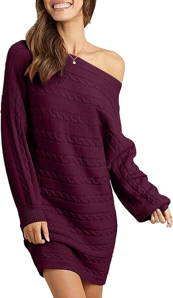 Dokotoo Womens Sweaters Fall Winter 2023 Off The Shoulder Sweater Dress Long Sleeve Knit Casual L... | Amazon (US)