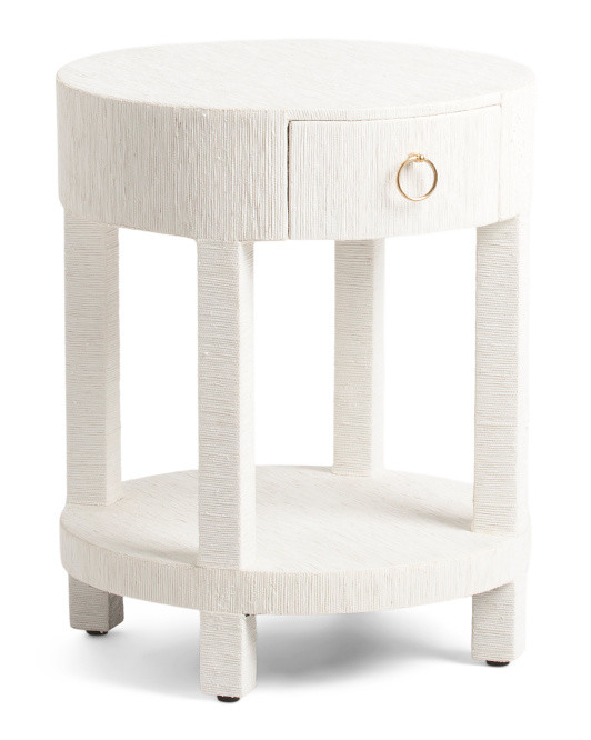 Round Raffia One Drawer Side Table | TJ Maxx