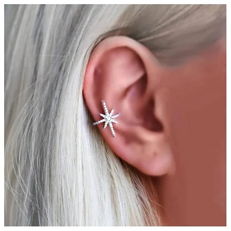 Ear Cuff Earrings Silver Starburst Cuff Wrap Earrings CZ Pave Star Cartilage Cuff Earrings Tiny Non  | Walmart (US)