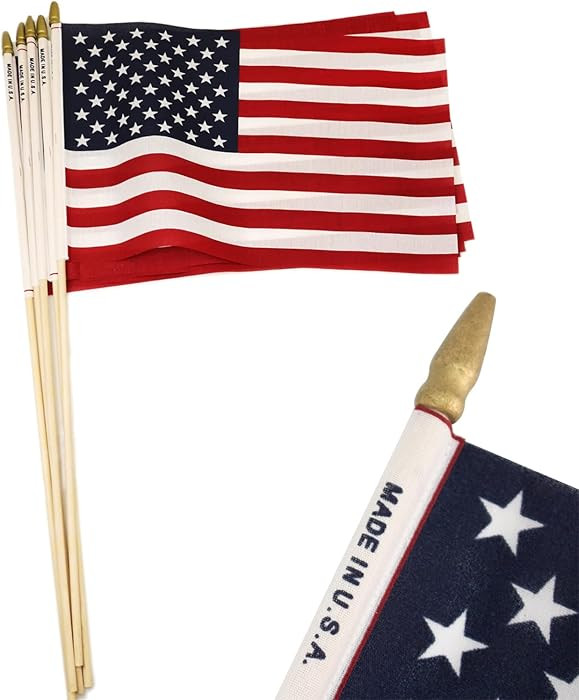 12-Pack 8x12 Inch American Flag Proudly Made in U.S.A. Handheld US Stick Flags with Spear Gold Ti... | Amazon (US)