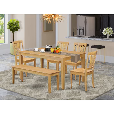 HomeStock Oak Rectangle Dining Table Set with 4 Chairs and Bench | Target