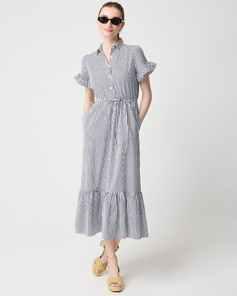 Striped ruffle-sleeve shirtdress | J.Crew Factory