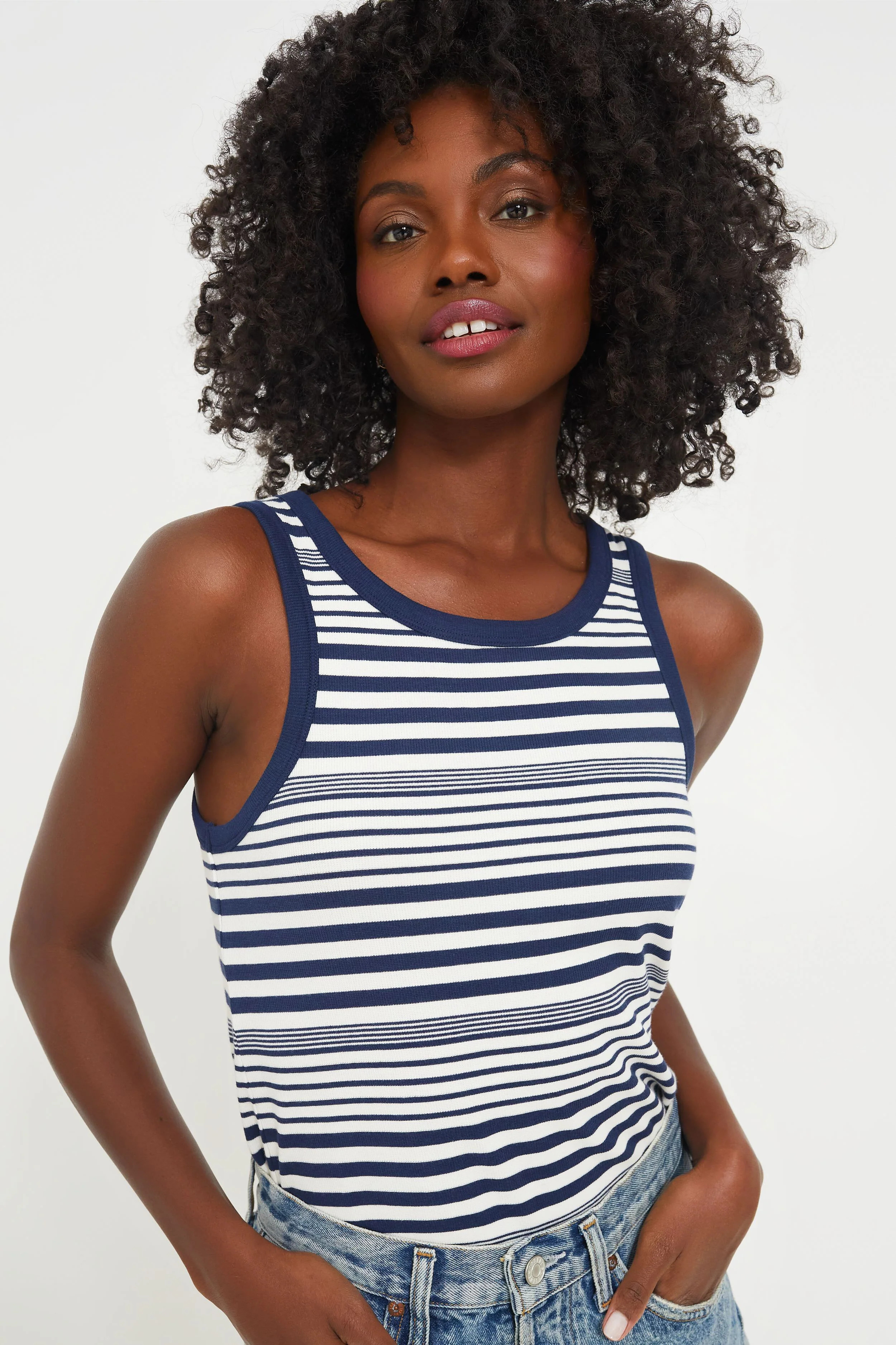 Marshmallow and Navy Stripe Heritage Rib Tank | Tuckernuck (US)
