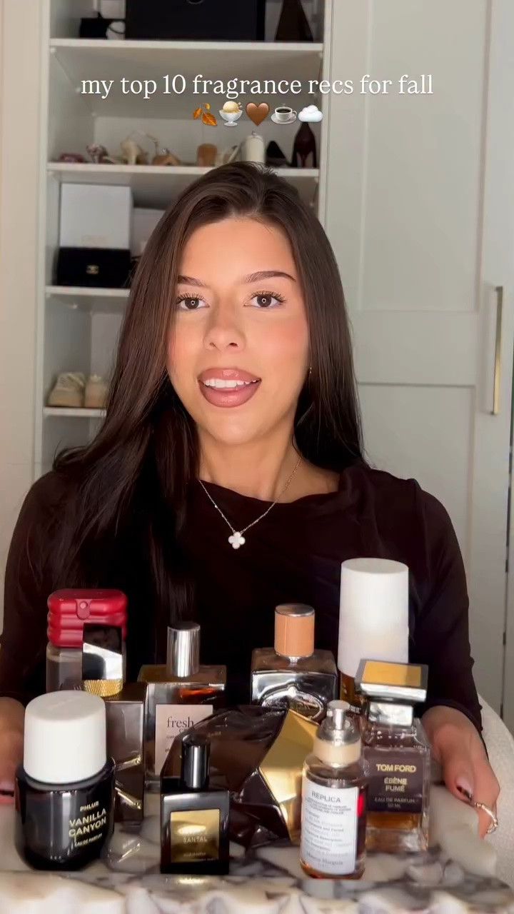 My top 10 fragrance recommendations for fall 🤎🍂 if you want to smell warm, cozy & delicious you’ll love these ☁️ for the vanilla girls, the warm & spicy girls & gourmand lovers
@CYKLAR  
@pradabeauty 
@Gisou 
@philosophy 
@orebella 
@yslbeauty 
@soldejaneiro 
@maisonmargielafragrances 
@PHLUR  
@tomfordbeauty 
.
.
#fragrance #fallvibes #perfume #perfumecollection #makeup 
Cozy fall perfume, vanilla girl perfume aesthetic, cozy fall perfumes, fall fragrances, phlur vanilla canyon, satisfying perfume grwm, Cyklar Santal aesthetic, warm fall aesthetic, clean girl aesthetic, Ysl Gabrielle solis aesthetic, fall scents, elainamich fragrance recommendations reel inspo

#LTKBeauty #LTKSeasonal