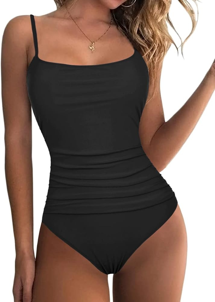 Hilor Women's One Piece Swimsuit Shirred Tummy Control Swimwear Classic Slimming Bathing Suits Mo... | Amazon (US)
