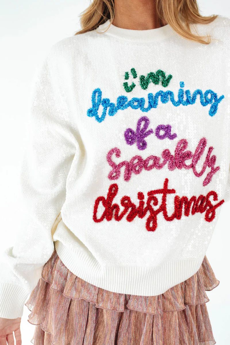 Queen Of Sparkles Sparkly Christmas Sweater - White | The Impeccable Pig