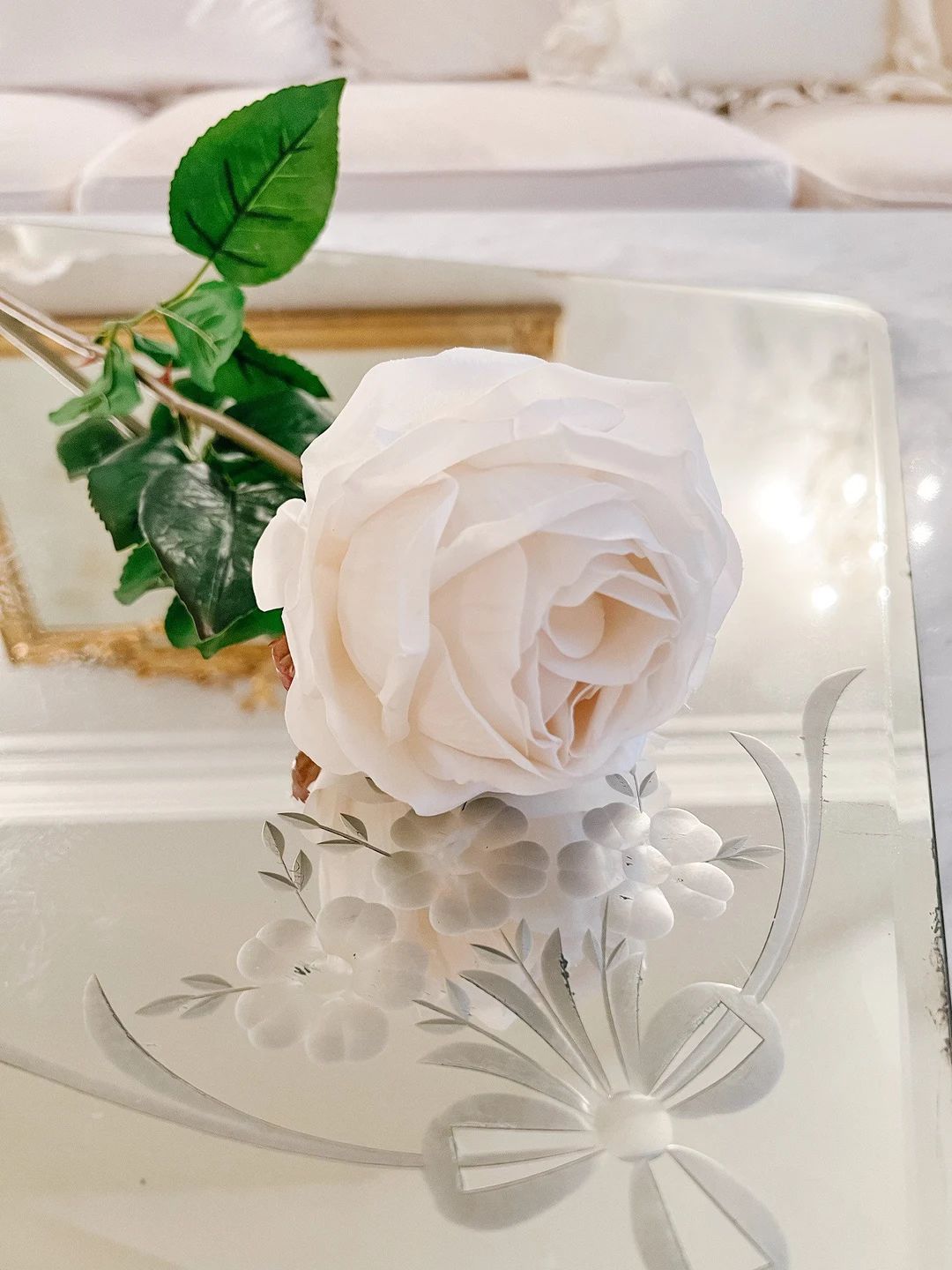 Premium Real Touch “Lil Grandma” Ruffled White Garden Rose | Etsy (US)