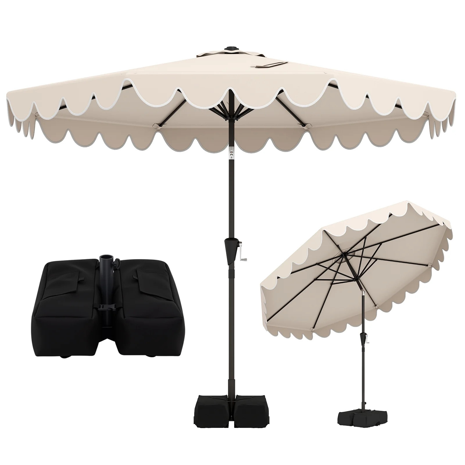 Costway 10 FT Patio Umbrella with Weighted Base, Sandbags, Push Button Tilt & Crank Beige | Walmart (US)