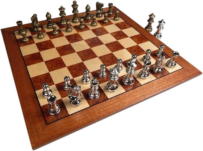Hayes Inlaid Maple, Mahogany, and Sapele Wood Chess Board with Metal Pieces, 2.5 Inch King, and E... | Amazon (US)