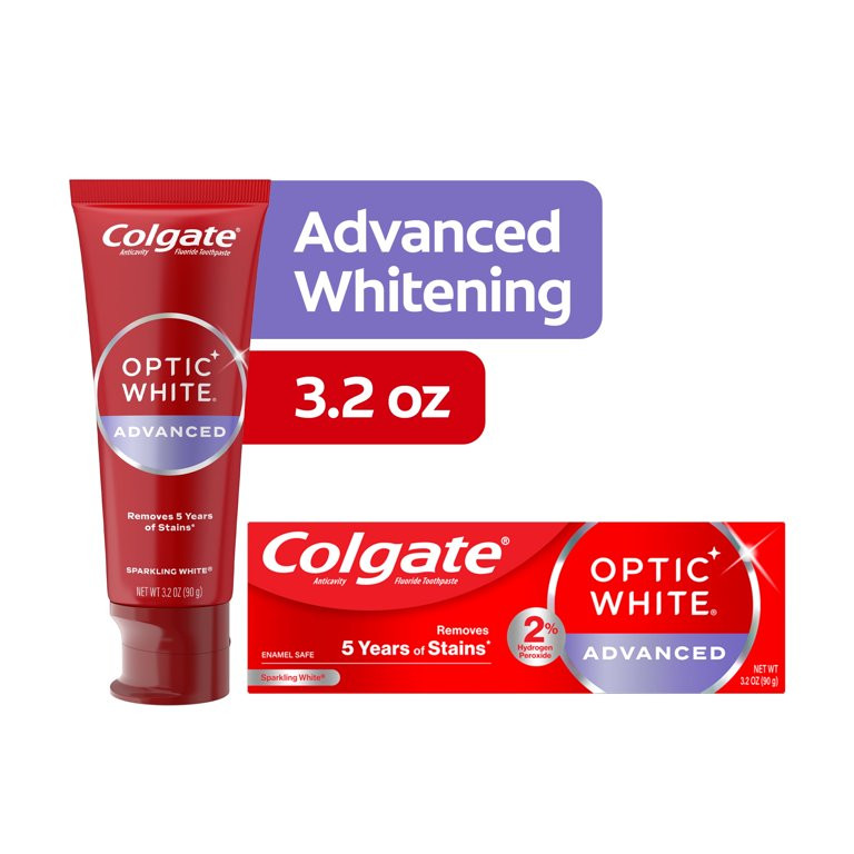 Colgate Optic White Advanced Hydrogen Peroxide Whitening Toothpaste, 3.2 oz Tube | Walmart (US)