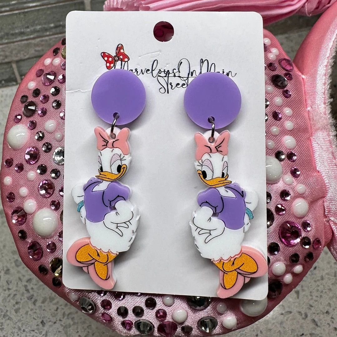 Daisy Duck Earrings - Lightweight Acrylic Dangle Drop Costume Jewelry - Cruise Line - Fish Extend... | Etsy (US)
