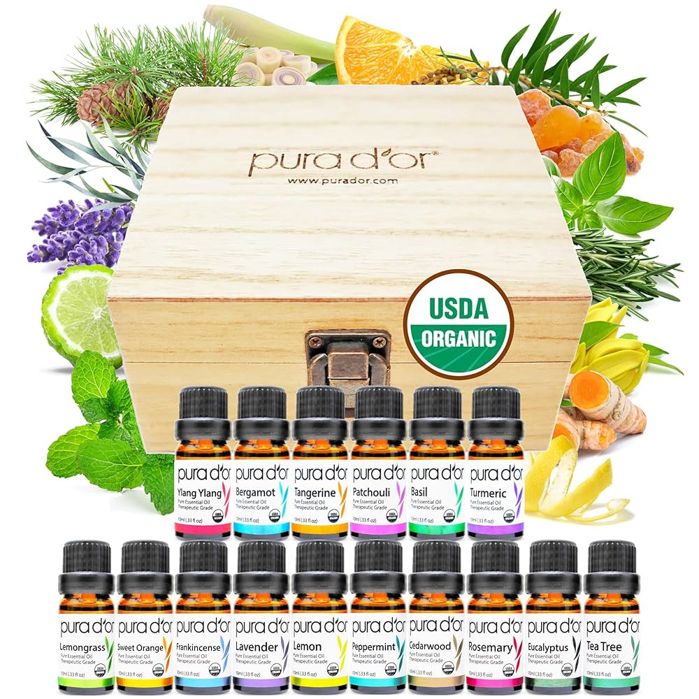 PURA D'OR Organic Sweet16 Essential Oils Set - 16x 10mL Wood Box Aromatherapy Gift Set - 100% Pur... | Amazon (US)