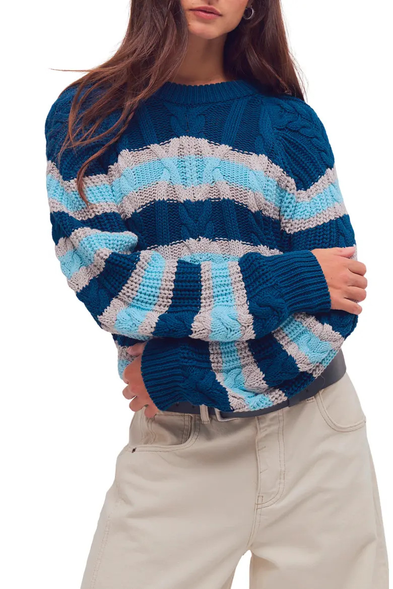 Frankie Stripe Cable Stitch Cotton Sweater (Women) | Nordstrom | Nordstrom