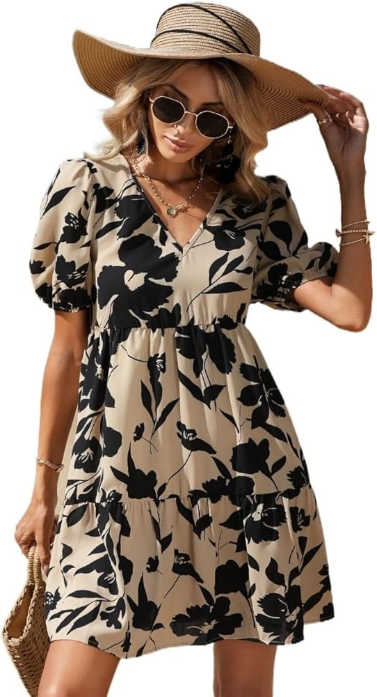 Women's Dresses Floral Print Puff Sleeve Dress Dress | Amazon (US)