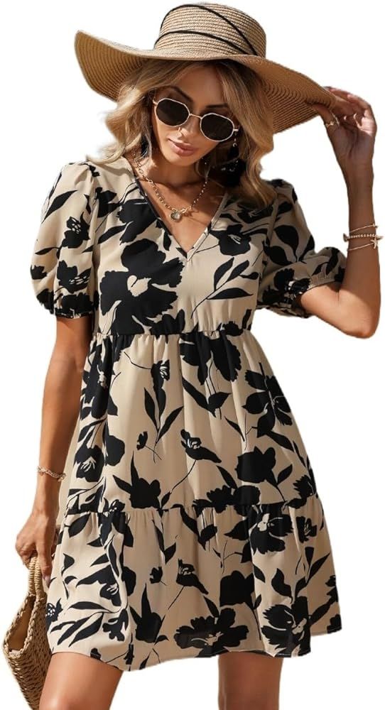Women's Dresses Floral Print Puff Sleeve Dress Dress | Amazon (US)