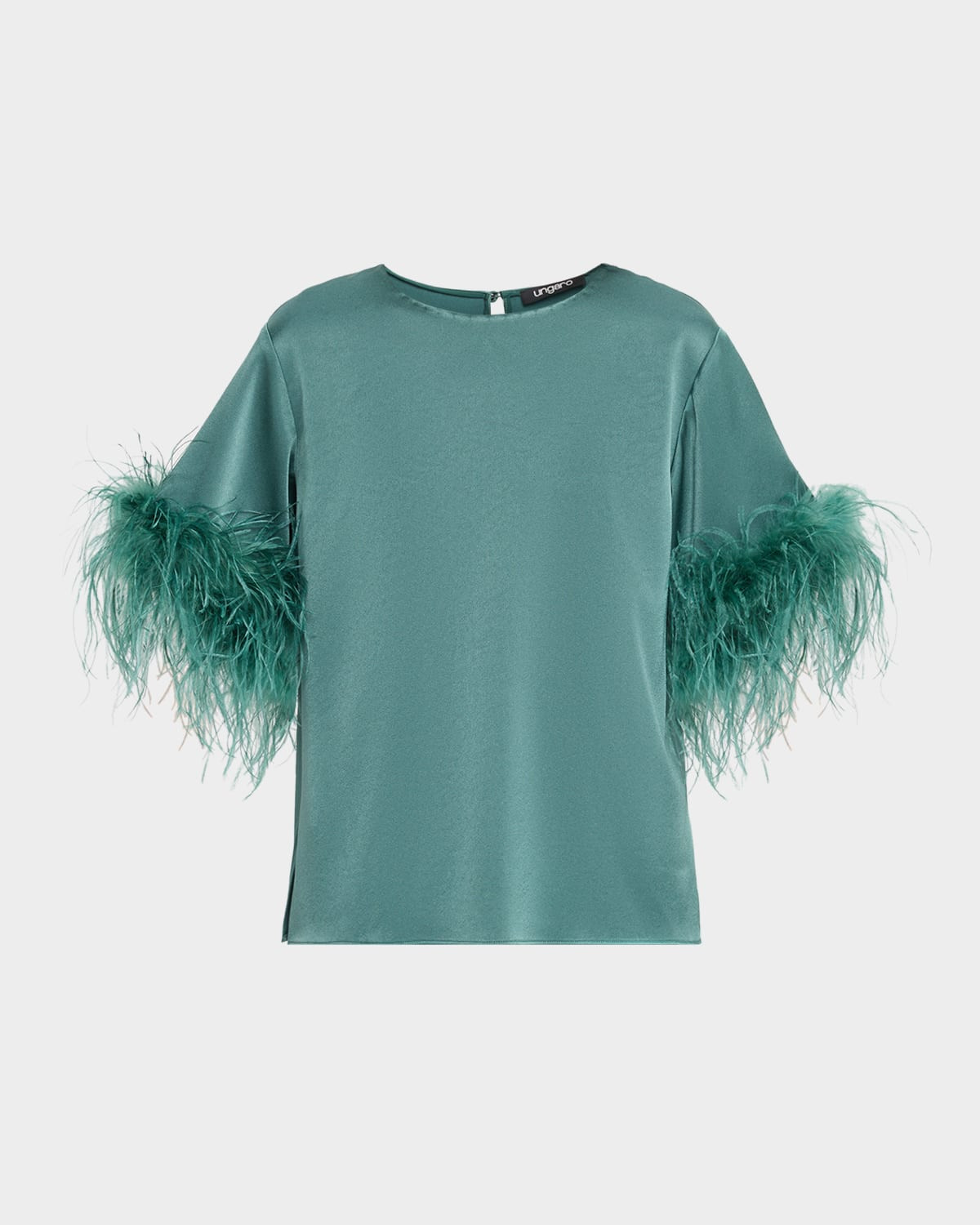 Aria Feather-Cuff Satin Blouse | Neiman Marcus