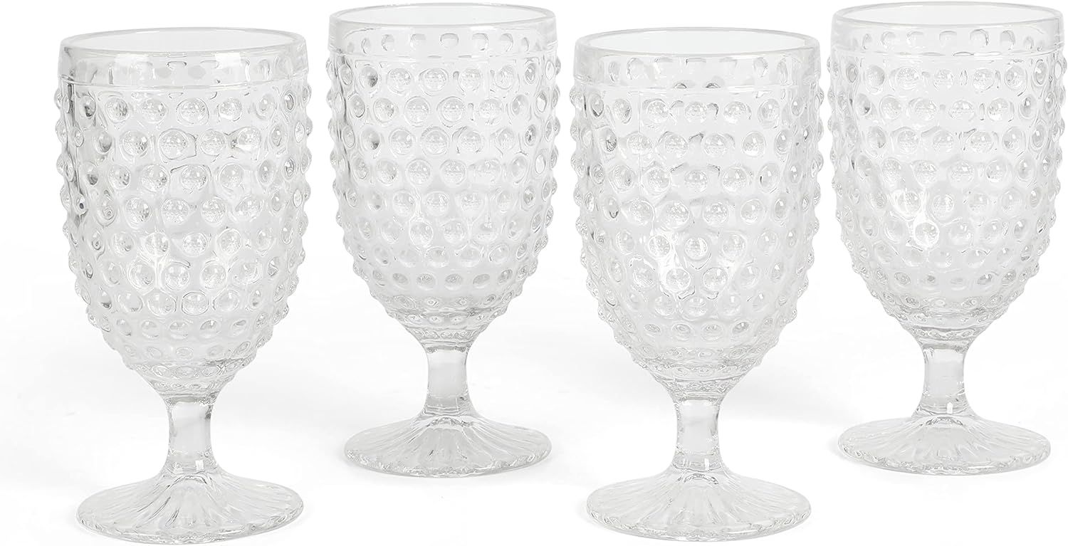 Martha Stewart Chauncey 4-Pack 14.2 oz Hobnail Handmade Glass Goblet - Clear | Amazon (US)