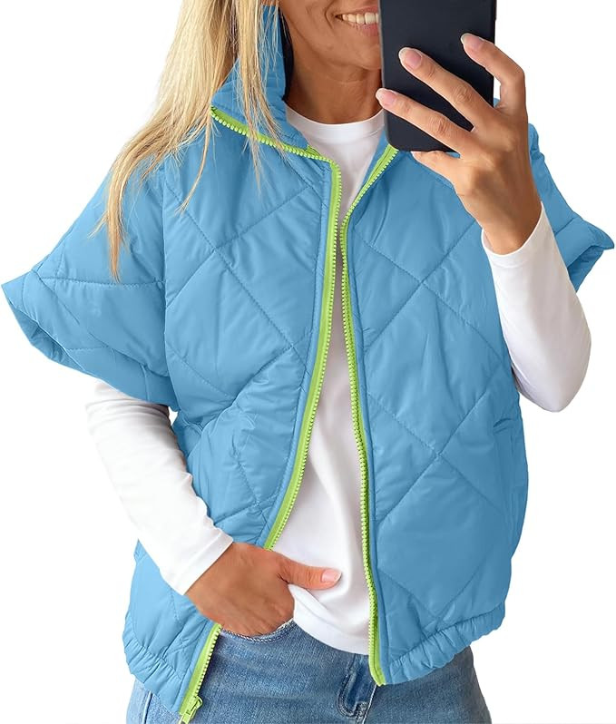Tankaneo Womens Lightweight Puffer Vests Sleeveless Quilted Jackets Short Sleeve Zip Up Vest Over... | Amazon (US)