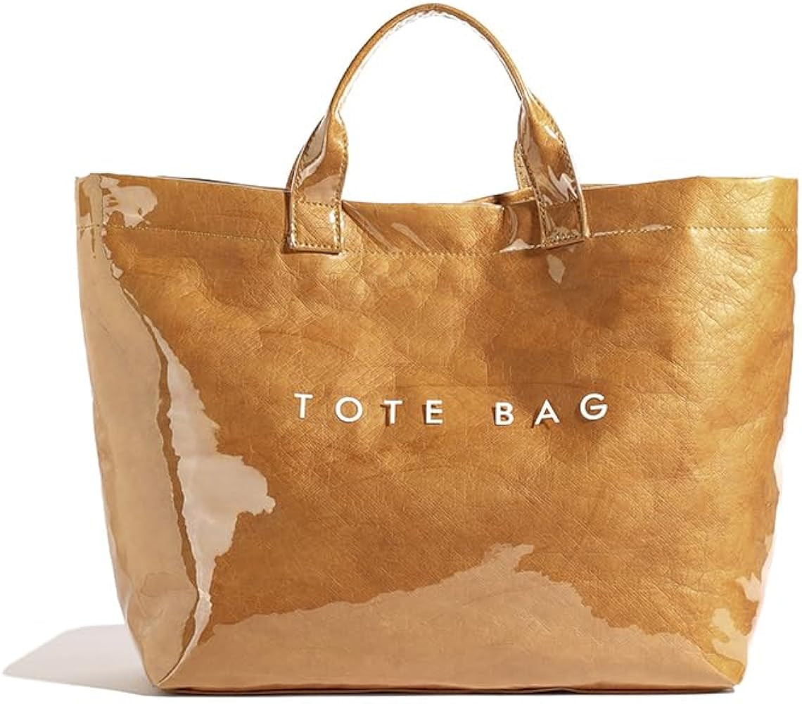 Lushandy PVC Tote Bag for Women Large Plastic Tote Bag for Work Letter Print Hobo bag Kraft Paper... | Amazon (US)