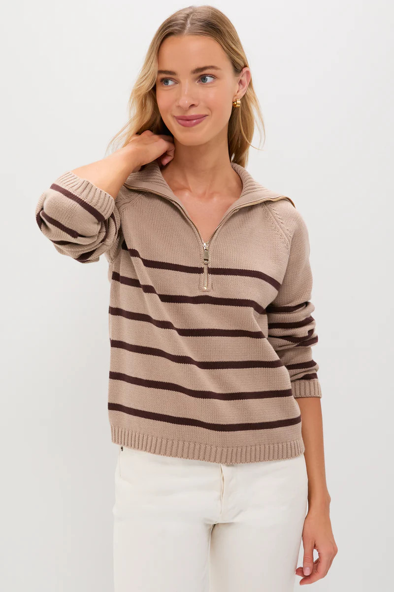 Tan & Brown Stripe Jasper Quarter Zip Sweater | Tuckernuck (US)
