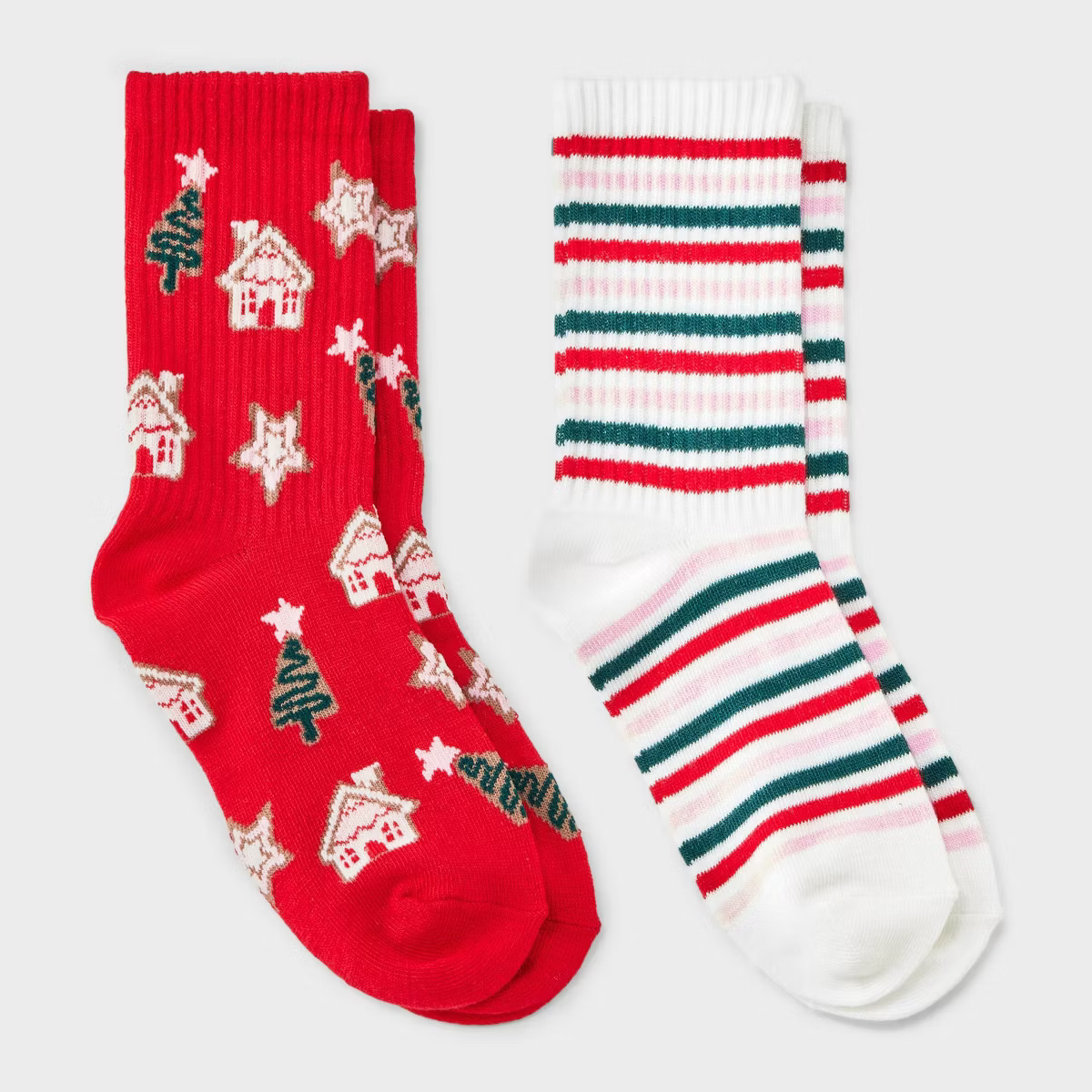 Kids' 2pk Christmas Gingerbread House Ribbed Crew Socks - Cat & Jack™ | Target