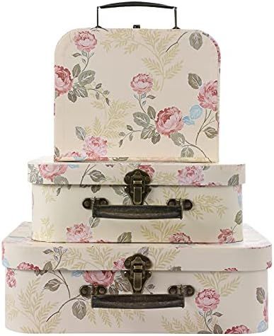 Anndason Set of 3 Paperboard Suitcases Storage Box Decorative Storage Boxes Storage Gift Boxes With  | Amazon (US)