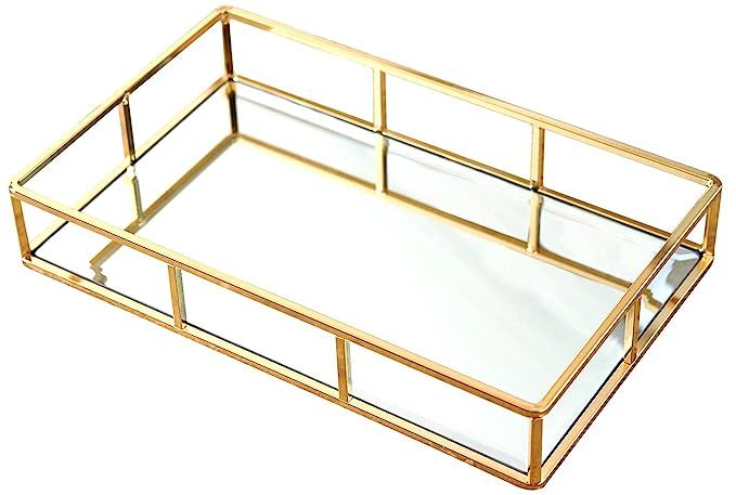 PuTwo Tray Mirror, Gold Mirror Tray Perfume Tray Mirror Vanity Tray Dresser Tray Ornate Tray Meta... | Amazon (US)