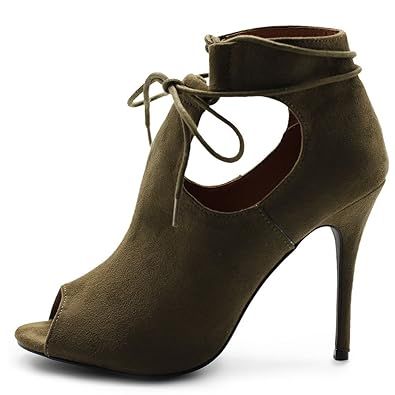 Ollio Women's Shoe Faux Suede Ghillie Lace-up Peep-Toe Stiletto High Heel Booties | Amazon (US)
