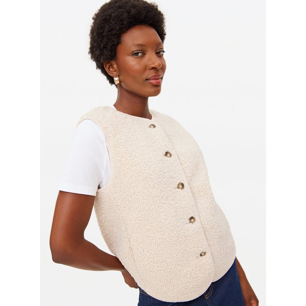 Cream Collarless Borg Fleece Gilet L | Tu Clothing