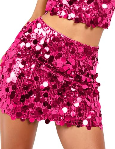 Amazon.com: YYA Women's Sequin Skirts Shiny Sequined Holiday Mini Bodycon Skirts for Holiday Part... | Amazon (US)