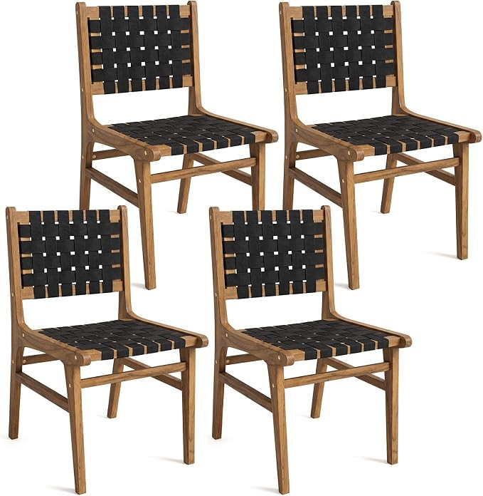 Tangkula Teak Wood Outdoor Dining Chair Set of 4 for Deck Porch Yard Garden | Solid Wood Armless ... | Amazon (US)