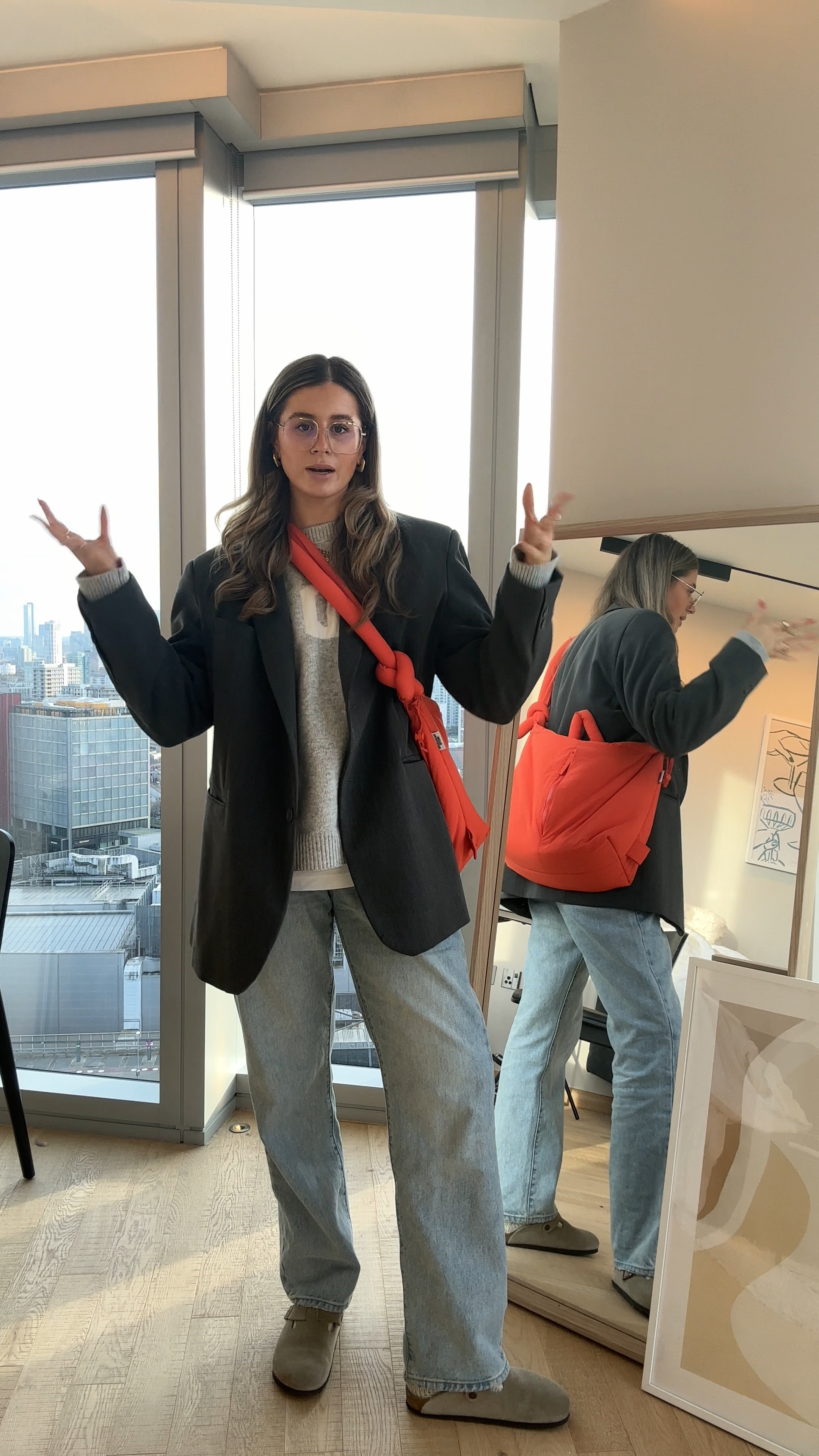 Grey blazer, blue Levi’s jeans, mid rise, grey knit adanola, chunky knit socks, white tshirtt

#LTKstyletip #LTKSeasonal #LTKworkwear