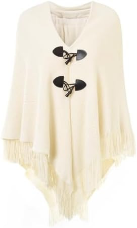 Ferand Women’s Loose Fitting Poncho Cape Shawl with Stylish Horn Buttons, V Neckline and V Hem | Amazon (US)