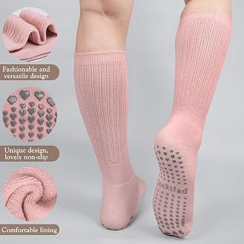4 Pairs Grip Pilates Socks for Women Yoga Scrunch Slouch Non Slip Long Socks with Grippy Pilates ... | Amazon (US)