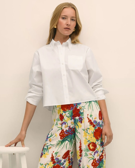 Brooks Brothers Women's The Cropped Button-Down Shirt | White | Size XL | Brooks Brothers