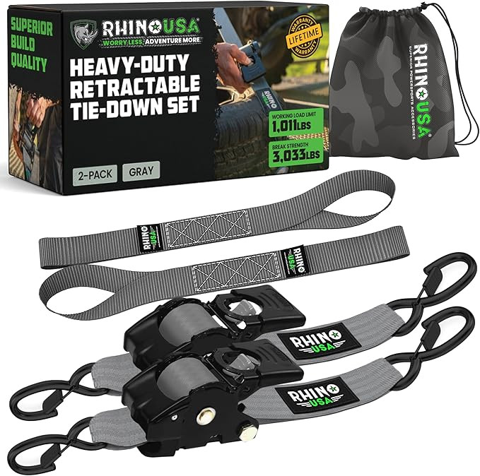 Rhino USA Retractable Ratchet Straps (2-Pack) - 2 Inch x 10 Feet (3,033lb Break Strength) - Heavy... | Amazon (US)