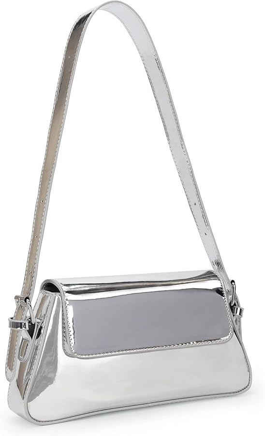 Women's Silver Metallic Purse Y2K Clutch Tote Bags Evening Party Leather Shoulder Small Cute Desi... | Amazon (US)