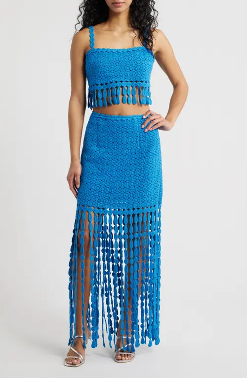 Saylor Elie Two-Piece Fringe Dress in Cornflower at Nordstrom, Size Large | Nordstrom